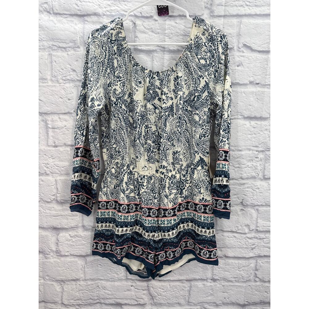 Altar'd State Womens Long Sleeve Romper Blue Large